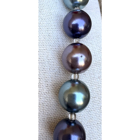 Vintage Joan Rivers Metallic Purple Blue Faux Pearl Necklace Silver Tone 21" - Picture 6 of 9